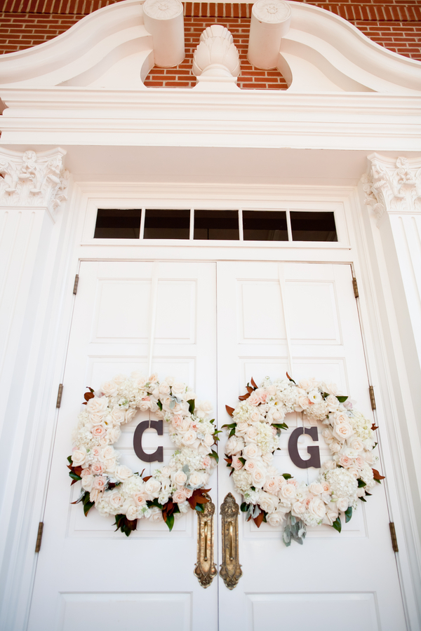 Floral Wreaths With Monograms on Doors