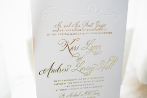 Gold and Cream Letterpress Wedding Invitation