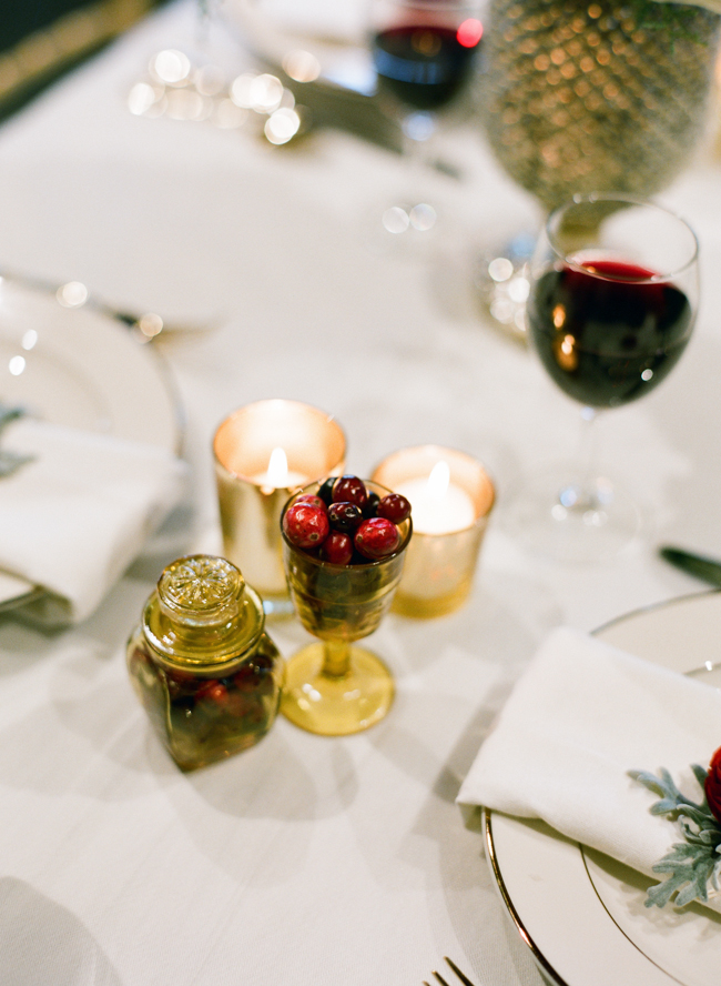 Gold and Red Berry Reception Table Decor