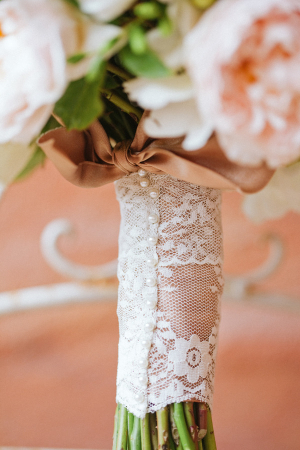 Lace and Pearl Wrap on Bouquet