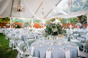 Light Blue and White Outdoor Reception Decor