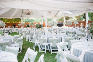 Outdoor Tent Reception With Chandeliers