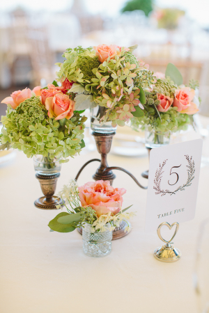 Peach and Green Florals Reception Decor Ideas