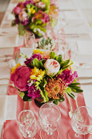 Pink Green and Orange Floral Reception Decor