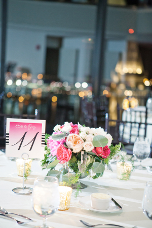 Pink Reception Table Numbers With Navy and White Stripes