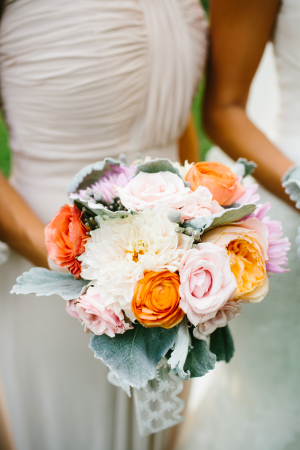Pink and Orange Bouquet With Dusty Miller