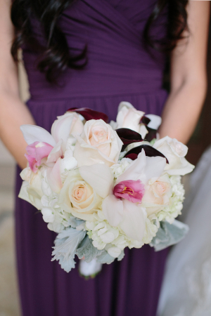 Pink and Peach Bridesmaid Bouquet With Dusty Miller
