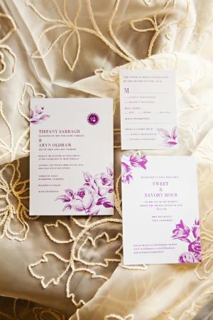 Purple Floral and Cream Wedding Stationery