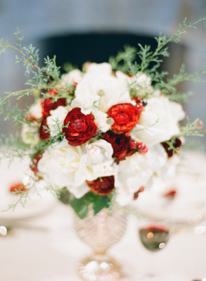 Red and White Flower Arrangement With Rosemary