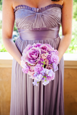 Strapless Purple Satin Bridesmaids Dress
