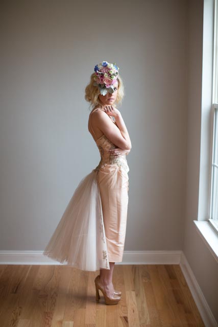 Strapless Vintage Peach Dress With Tulle Skirt