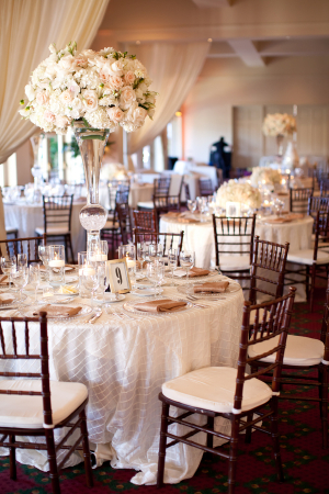 Tall Cream and Blush Reception Floral Arrangements