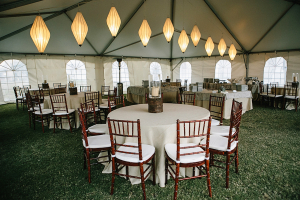 Tent Reception With Chandeliers