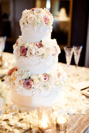 Traditional Wedding Cake With Fresh Roses