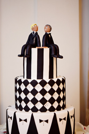 Black and White Harlequin and Stripes Wedding Cake