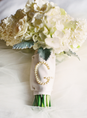 Bridal Bouquet With Pearl Pin Monogram