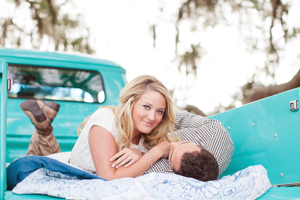 Couple in Turquoise Truck Bed 