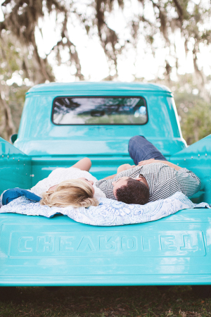 Couple in Turquoise Truck Bed