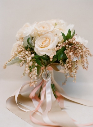 Cream Rose Bouquet With Ribbons