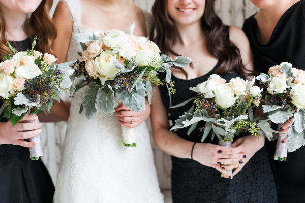 Cream and Blush Rose and Dusty Miller Bouquets