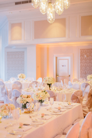 Elegant Peach Pink and Cream Reception Table Decor ideas