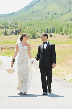Floor Length Lace Column Wedding Gown