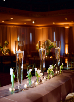 Glass Trumpet Vases With Candles Reception Decor
