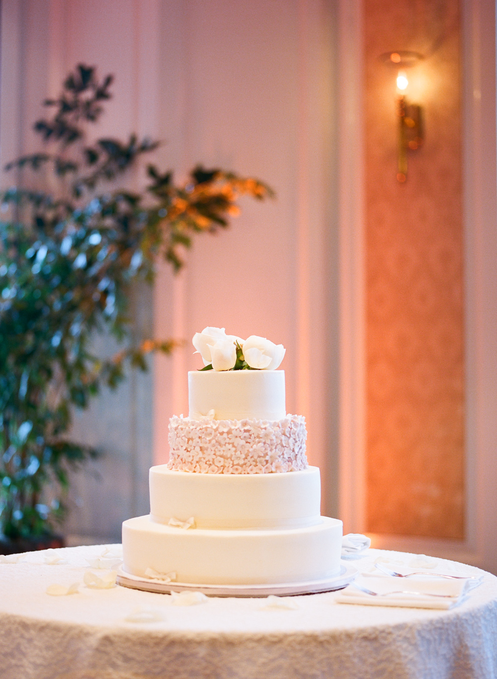 Ivory Wedding Cake With Pink Daisy Sugar Flowers