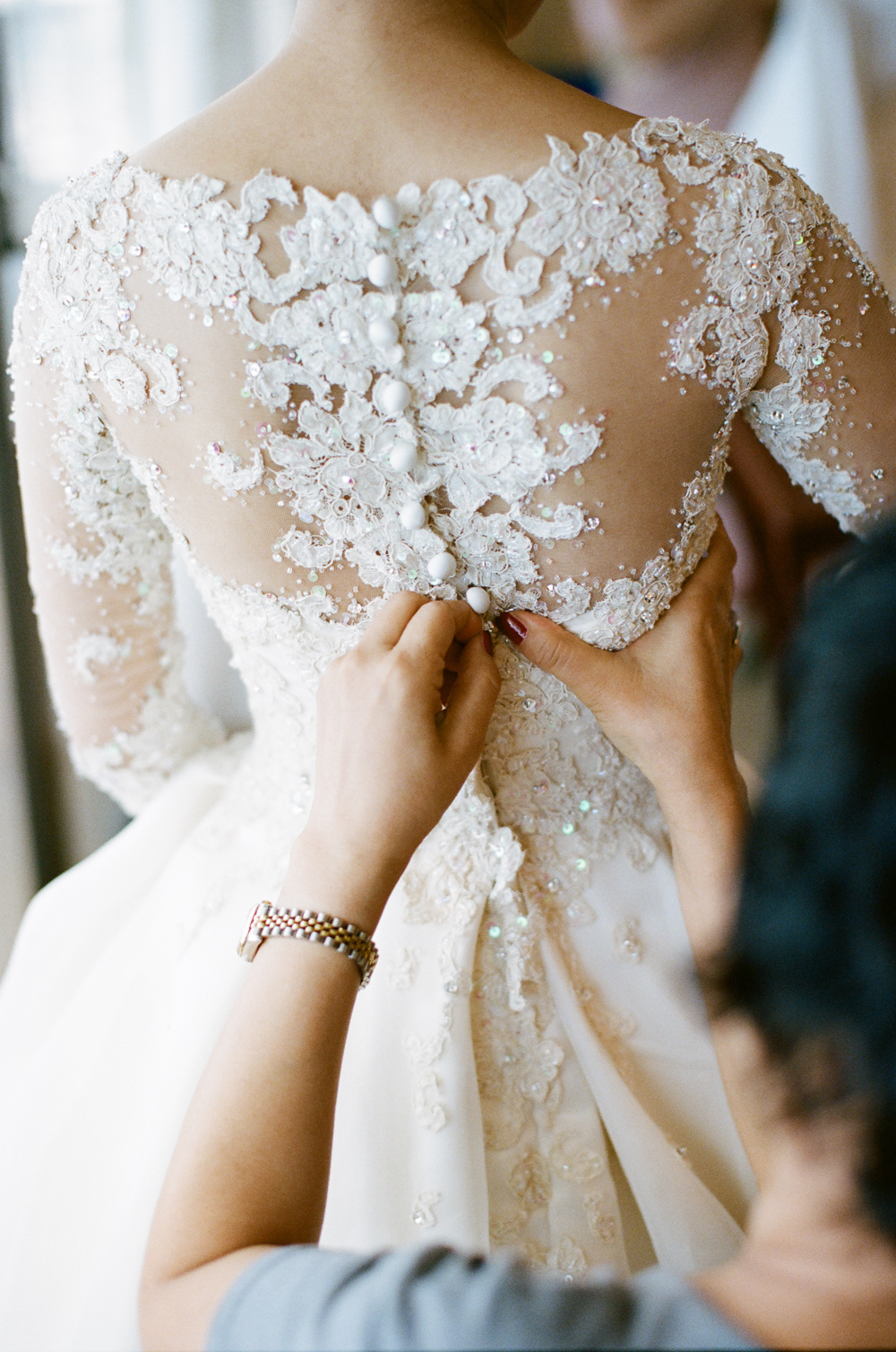 Lace Applique and Pearl Wedding Gown Detail
