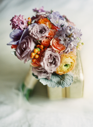 Lavender Peach and Yellow Bouquet With Berries