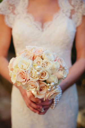 Pale Rose Bouquet With Pearl Accents