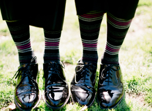 Pink Gray and Black Striped Grooms Socks