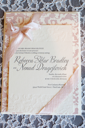 Pink and Cream Letterpress Wedding Invitation