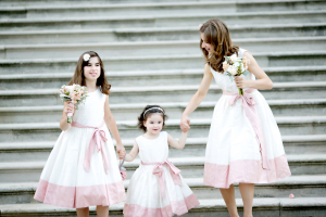 Pink and White Flower Girl Dresses With Sashes