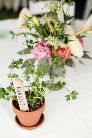 Potted Herbs Reception Table Decor