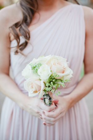 Rose and Babys Breath Bouquet With Cameo Pin