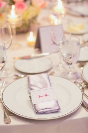 Silver Linens on Reception Table