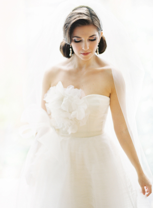 Strapless Wedding Gown With Flower Bust