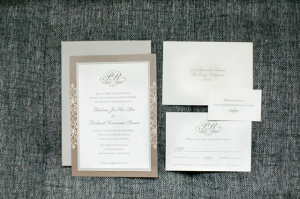Taupe and Cream Monogrammed Wedding Invitation