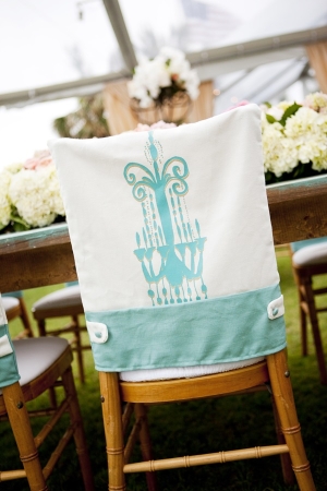 Turquoise and White Chandelier Motif Chair Cover