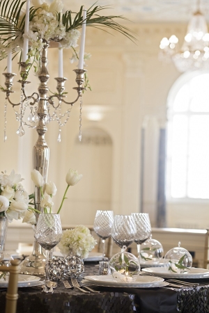 Vintage Silver Table Setting With Palm Fronds and Terrariums