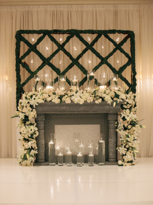 White Floral Garland on Mantel Ceremony Decor