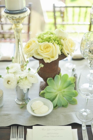 White Rose and Succulent Reception Arrangements