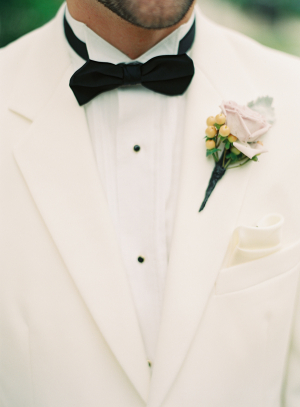 White Tux With Black Bow Tie