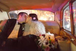 Bride and Groom in Vintage Limo
