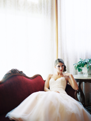 Bride on Vintage Velvet Couch