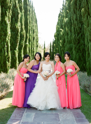 Bright Pink and Purple Bridesmaids Dresses