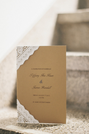 Casual Brown Wedding Invitation With Lace Edges