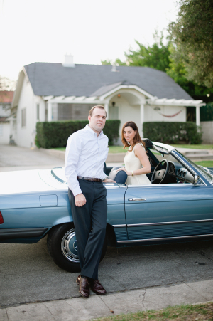 Couple in Vintage Blue Mercedes Convertible