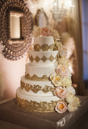 Elegant Gold Wedding Cake With Sugar Flowers